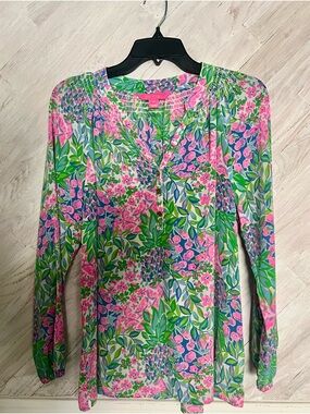 Lilly Pulitzer Pink & Green Floral Henley Blouse